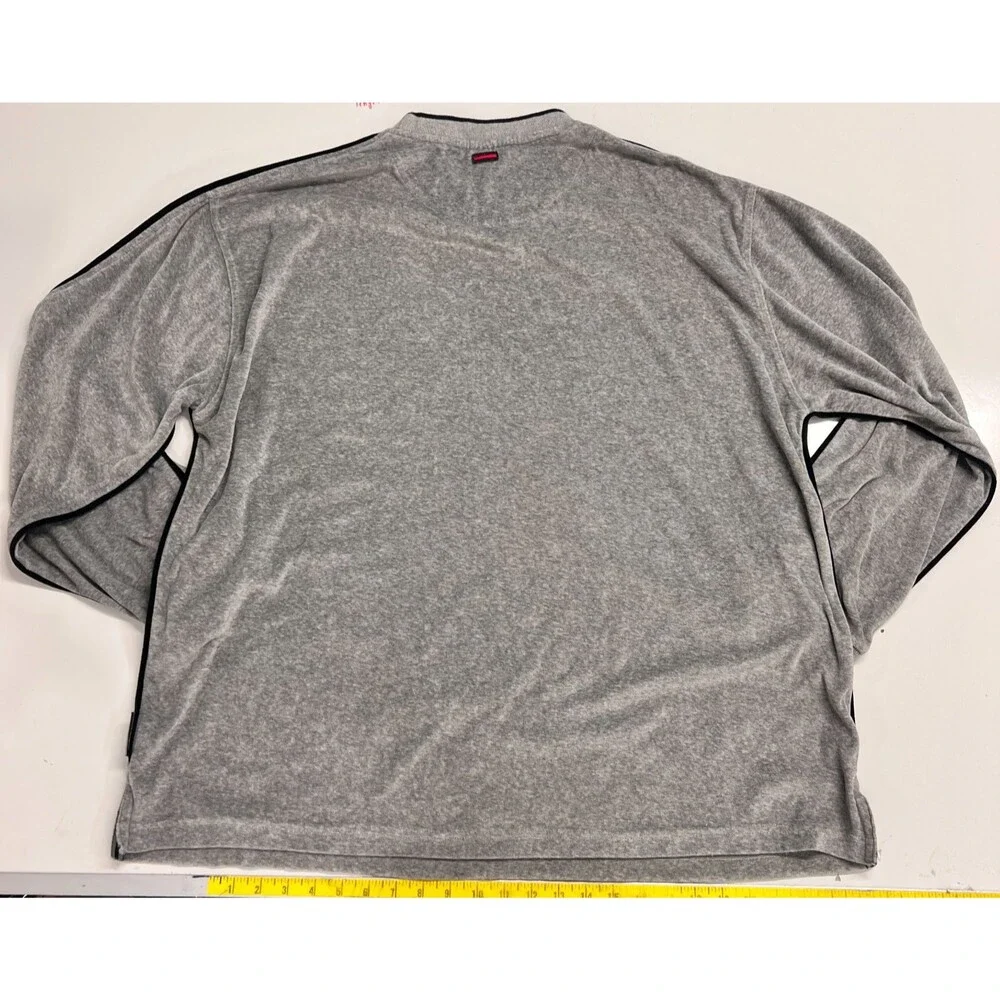 Vintage FUBU Velour Long Sleeve Shirt Men L Gray Black Piping Script Logo 90s - Picture 5 of 7